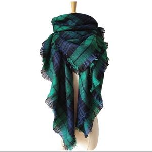 Large Plaid Tartan Blanket Scarf Green Navy